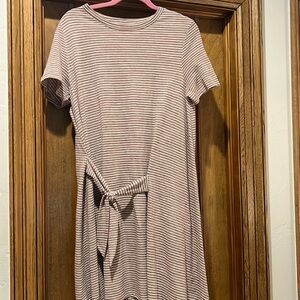 Lightweight striped tie in front t-shirt dress.